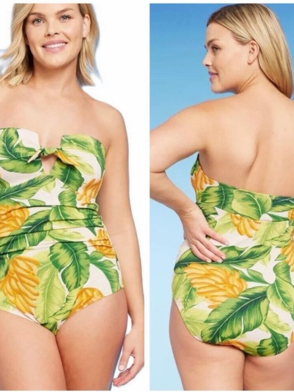 Kona Sol Tropical Banana Leaf One-Piece Swimsuit - Yellow/Green